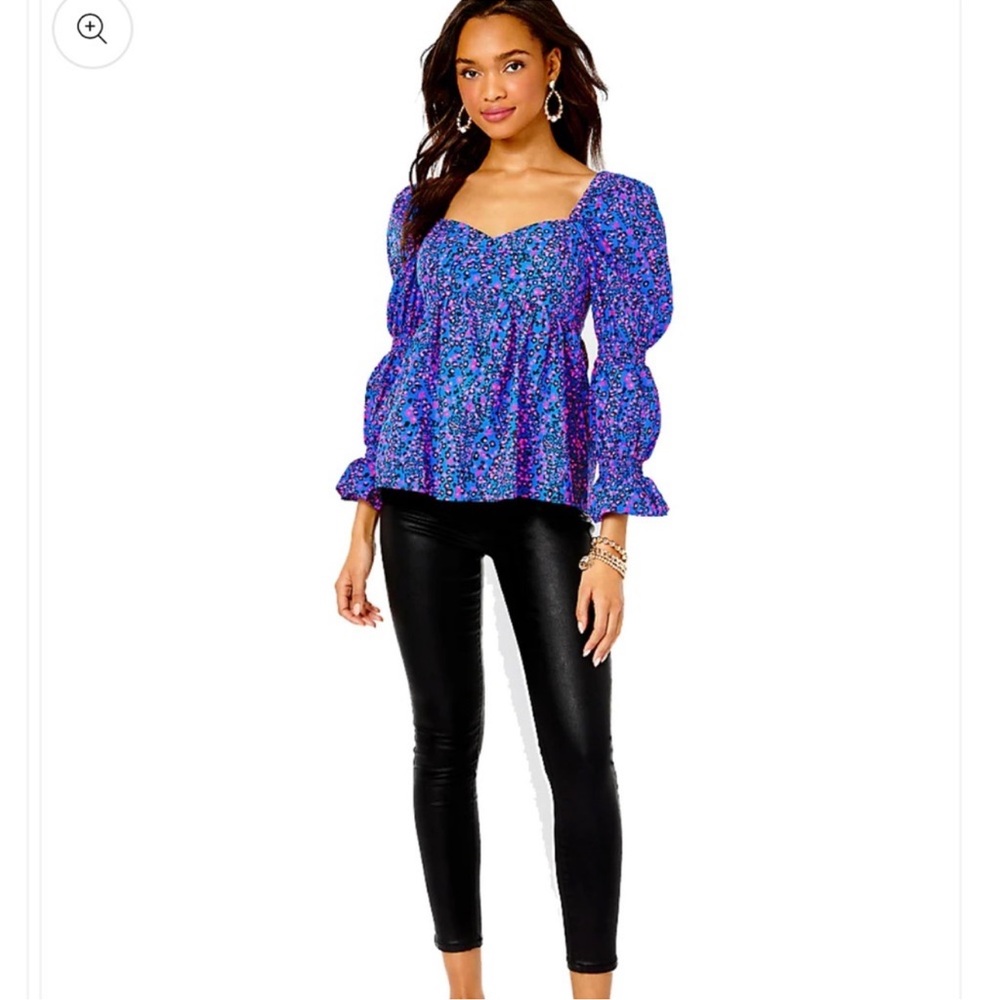 Lilly Pulitzer Preslee Long‎ Sleeve Top in Blue Flare Prowl and Growl Size 12